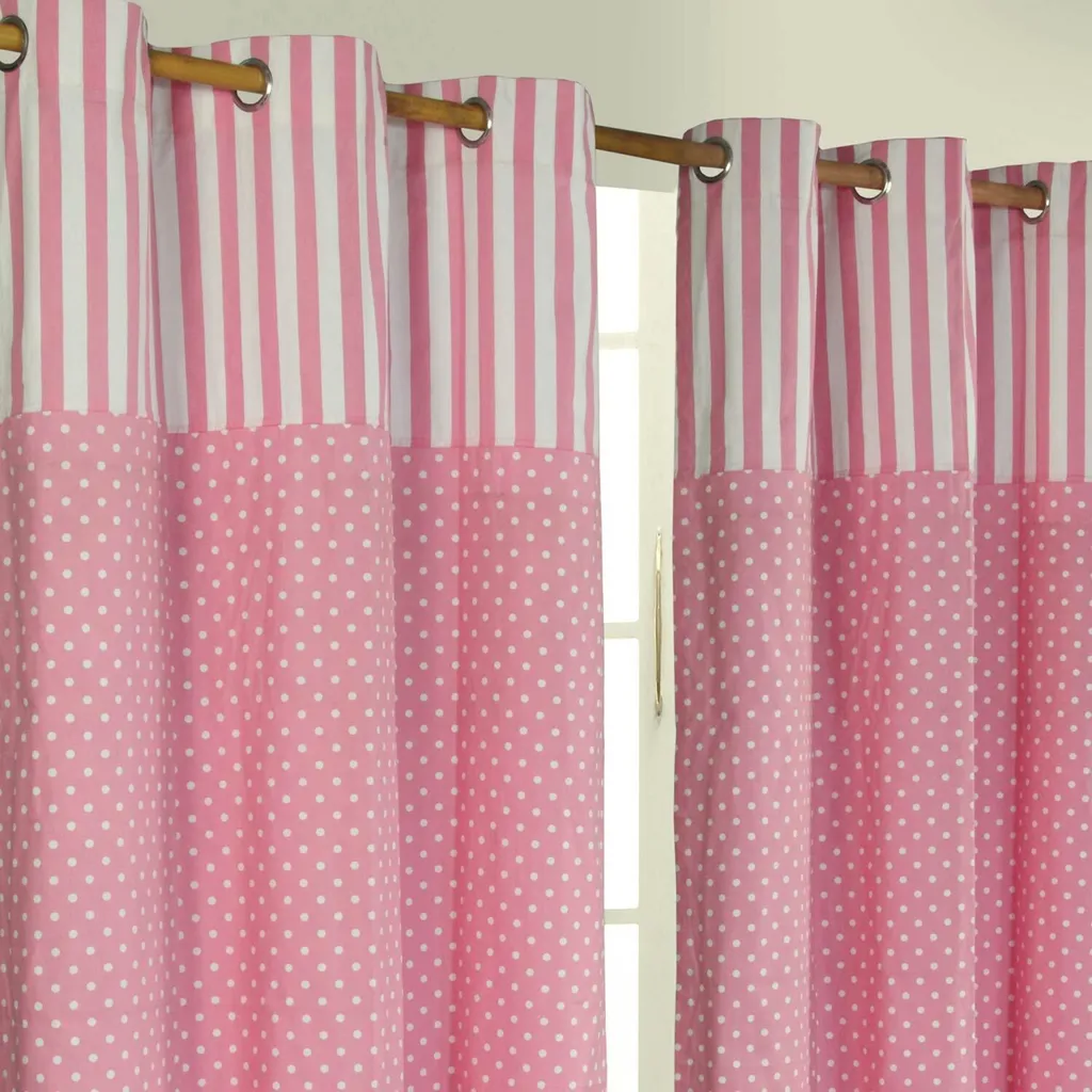 Rideaux Homescapes Polka Dots & Stripes Rose 228 x 137 cm - Lot de 2