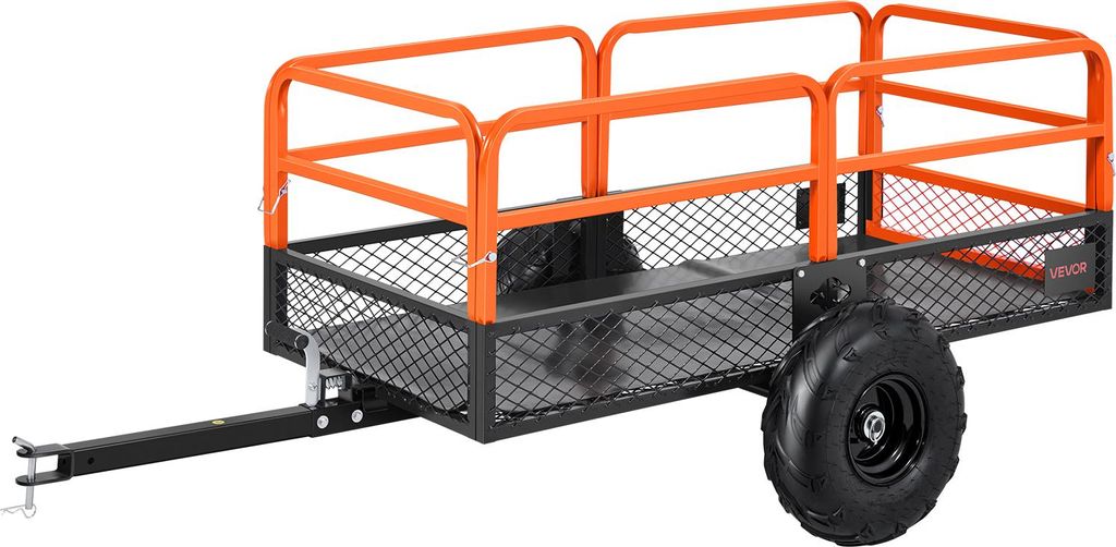 A trailer for an ATV or UTV, shown from a side-diagonal angle against a white background.