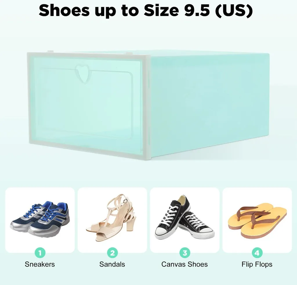 Lot de 20 boîtes à chaussures empilables grand format en plastique vert - 10