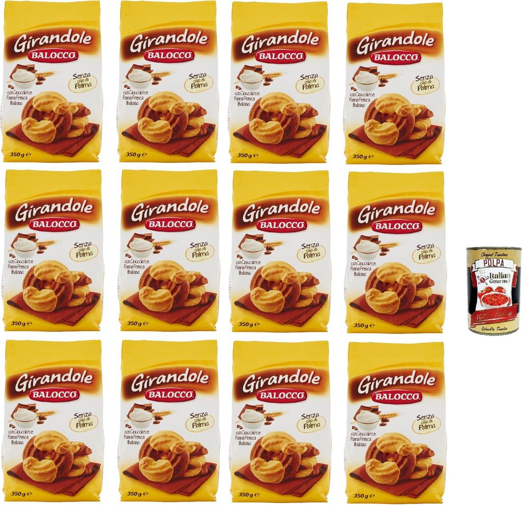 Balocco Girandole kekse mit Schokolade und Sahne, Ohne Palmöl, ohne Konservierungsstoffe, 12x 350g biscuits cookies + Italian Gourmet polpa 400g
