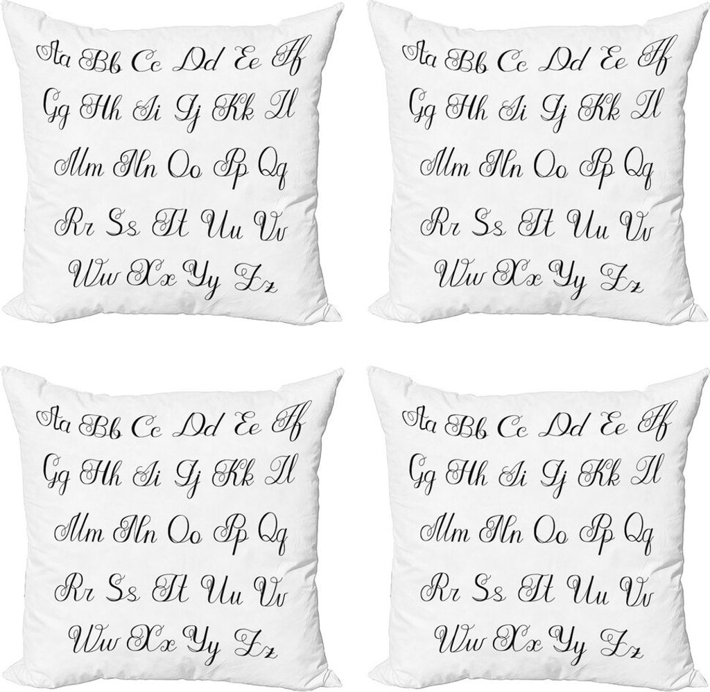 ABAKUHAUS Alphabet Kissenbezug Set (4 Stück), Monochrome Cursive ABC, Moderner Doppelseitiger Digitaldruck, 60 cm x 60 cm, Charcoal Grau und Weiß