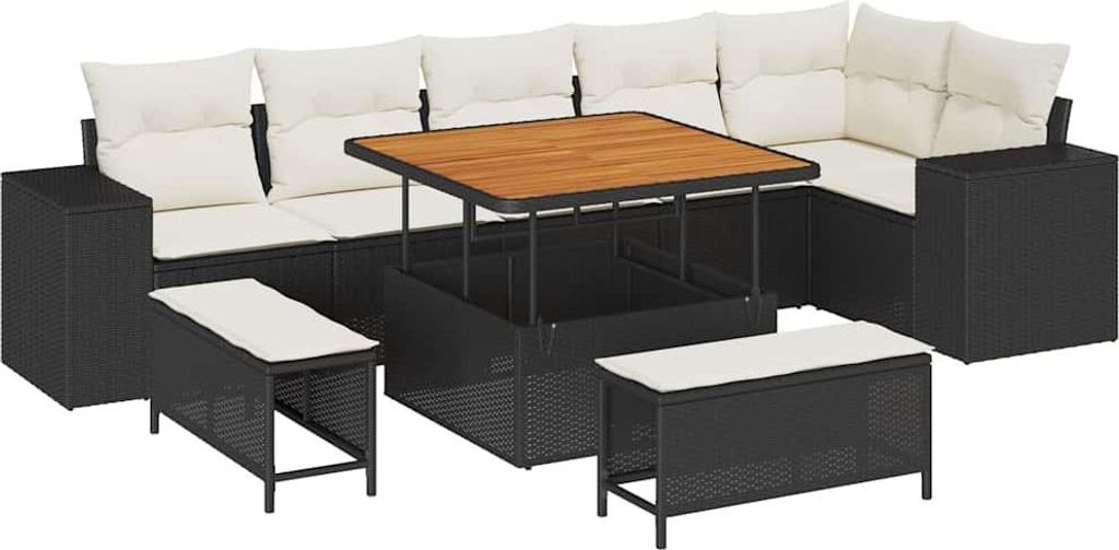 Garten-Sofa-Set 9 pcs Schwarz und Creme 100 x 100 x 71 cm