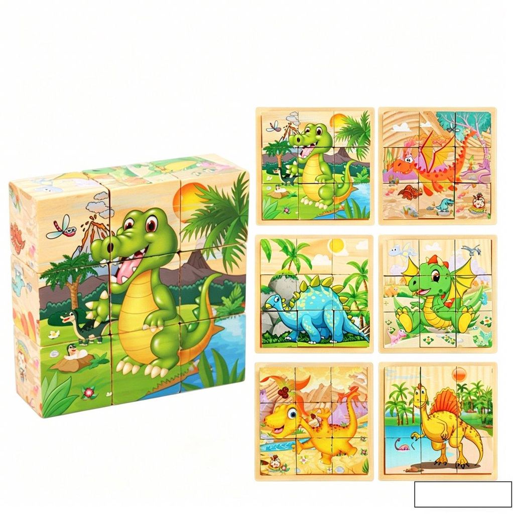 Holz Würfelpuzzle Kind – 6-in-1 Puzzle Bauernhof mit 9 Blöcken & Aufbewahrungsbox – Lernspielzeug ab 3 Jahre – pädagogisches Montessori Sp...