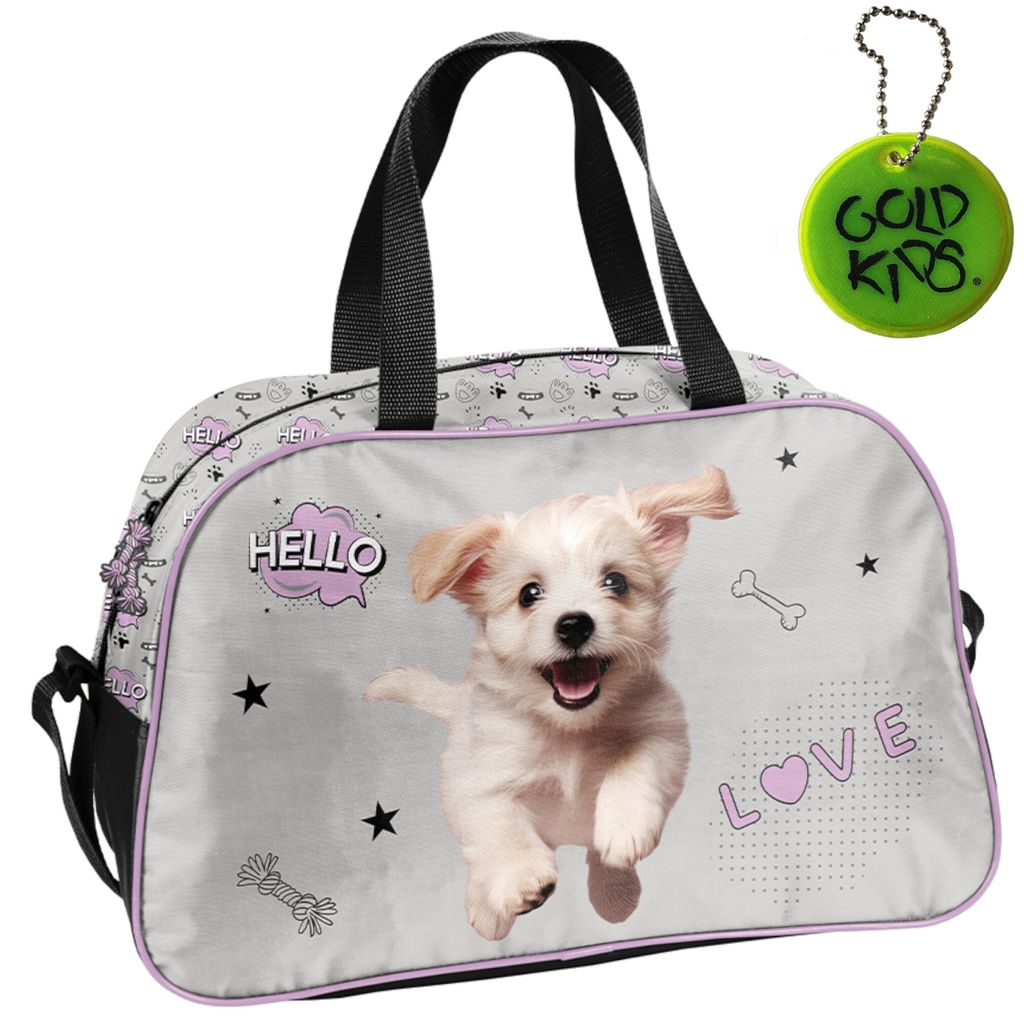 Sporttasche Kinder für Mädchen & Jungen - Umhängetasche mit Hund Motiv - Schwimmtasche mit verstärktem Boden - Trainingstasche 40 x 25 x 15 cm