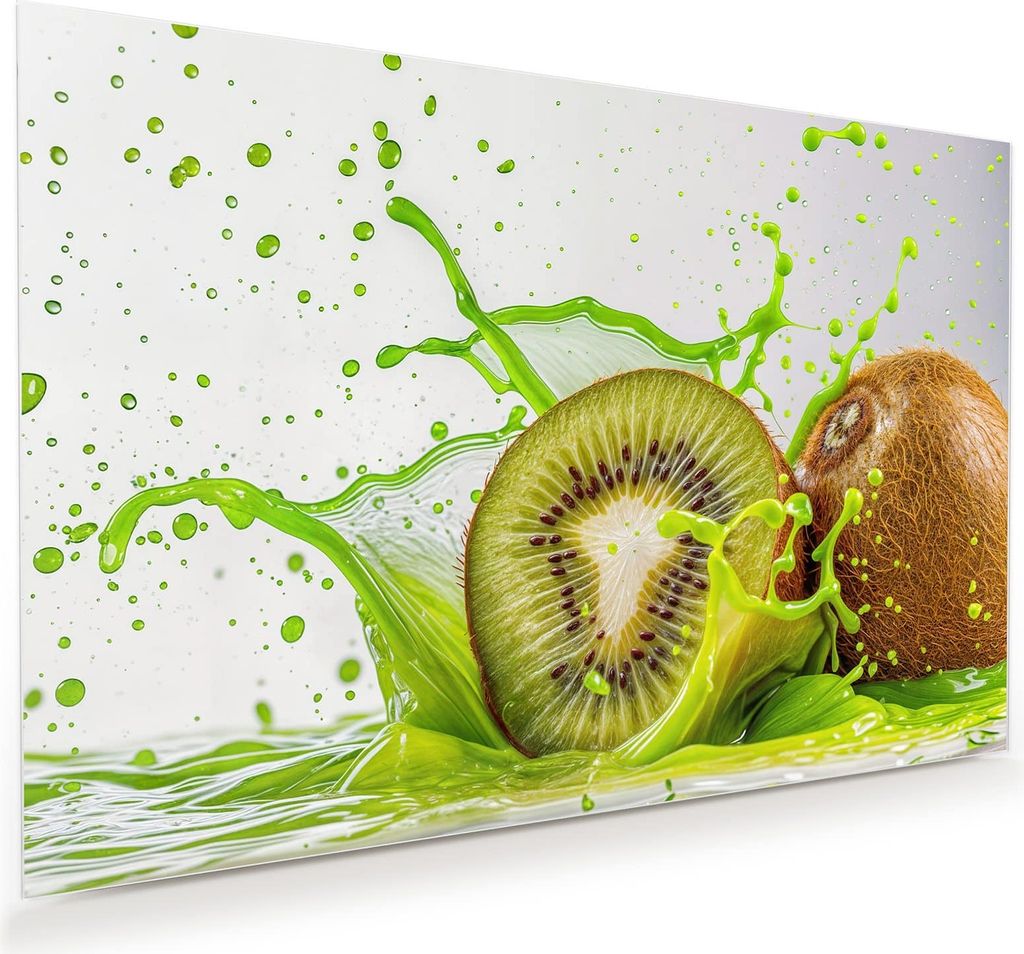 Glasbild 90x60cm in XXL für Wohnzimmer, Schlafzimmer Motiv Kiwi Spritzer