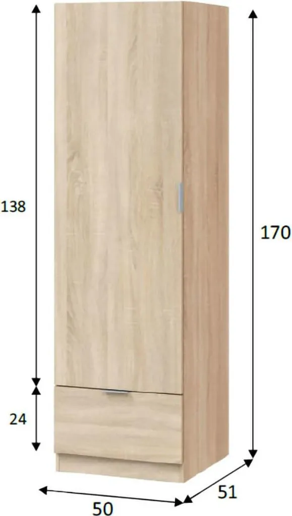 Garde-robe 1 porte Dello en chêne brun et son étagère de rangement