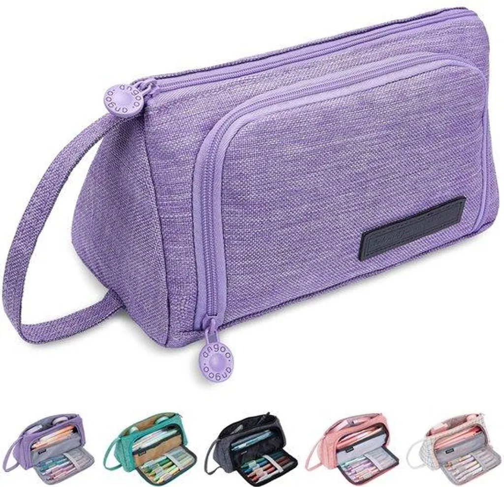Trousse de rangement rembourrée violette avec double compartiment zippé