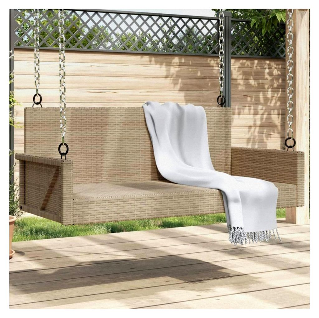 Outdoor-Bank, Schaukelbank, Beige, 119 x 56 x 48 cm, Polyrattan