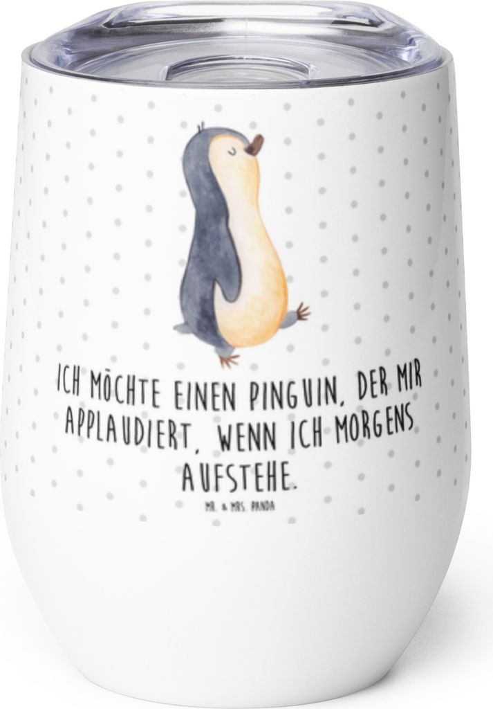 Mr. & Mrs. Panda Thermo Becher Pinguin marschieren - Weiß - Geschenk, edelstahl thermobecher, Isolierbecher, Spazieren, Aufstehen, thermosbecher, ...