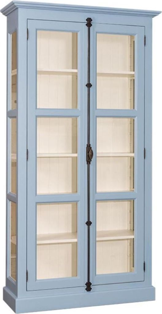Casa Padrino Landhausstil Vitrine Hellblau / Cremefarben 109 x 40 x H. 210 cm - Massivholz Schrank mit 2 Glastüren - Vitrinenschrank - Landhaussti...
