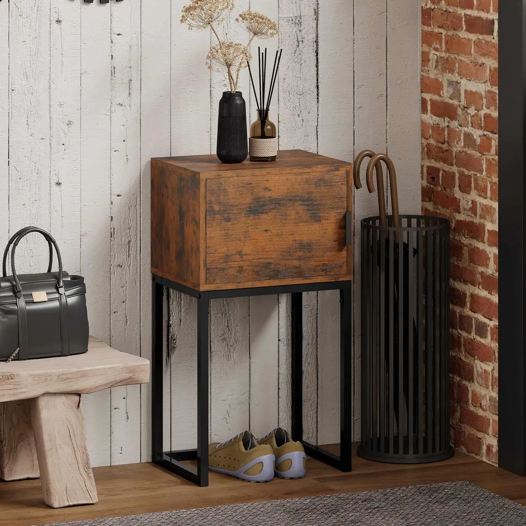 Console gain de place marron rustique 40cm, petite table d'appoint robuste