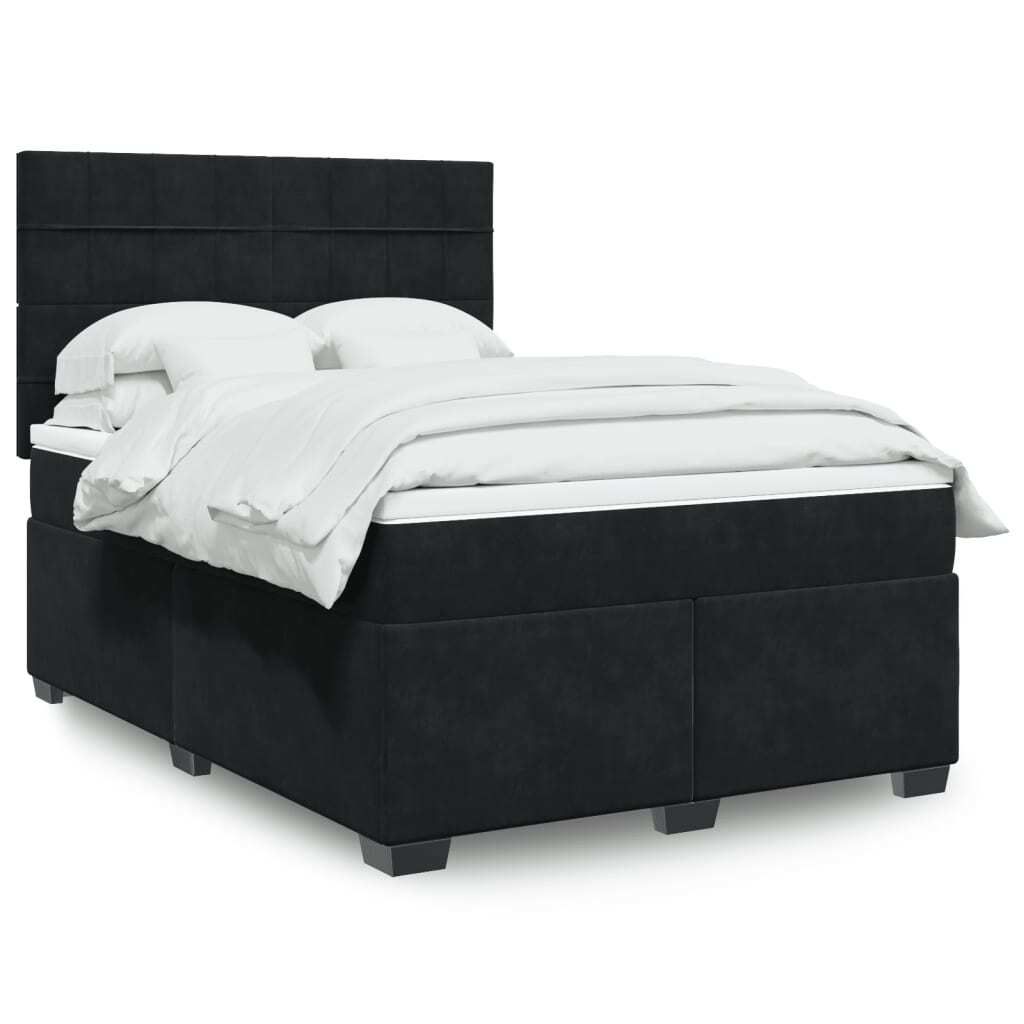 Design Boxspringbett mit Matratze Schwarz 160x200 cm Samt, Klassische Betten 2024 Neu