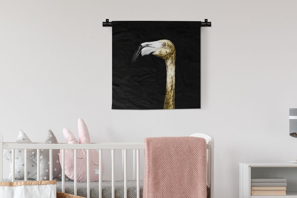 MuchoWow Wandteppich Wandbehang Flamingo - Vogel - Gold 60x60 cm Tapisserie Dekoration Wandtuch - Dekorationen - Wand Decke