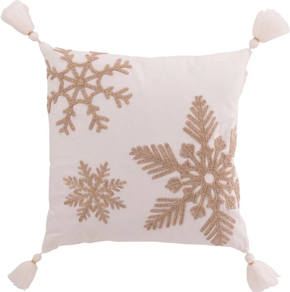 Coussin de Canapé Ambiance Cocooning J-Line Flocon Beige et Glands Blanc