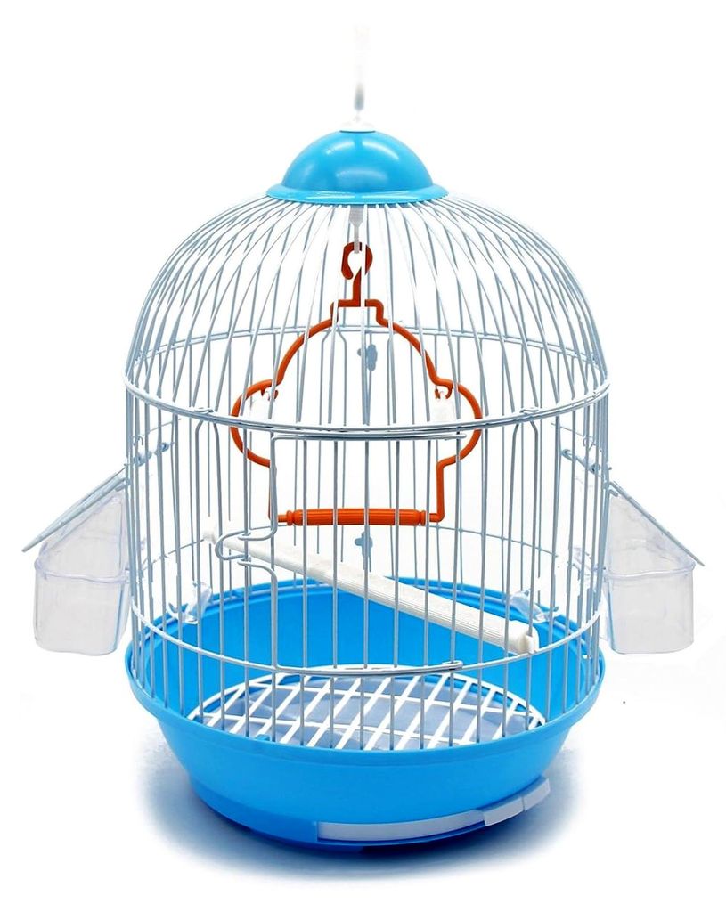 Metall-Vogelkäfig mit Tränke, Springschaukel, verschiedene Farbvarianten, zufällige Auswahl