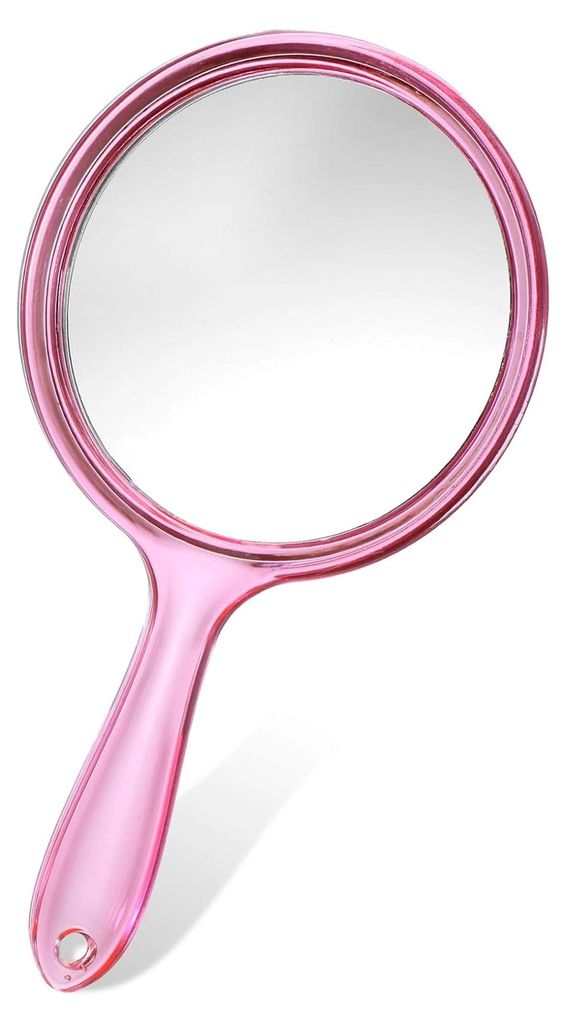 Handspiegel mit Griff, doppelseitiger 1X/5X Vergrößerungsspiegel für Frauen, Reisen, Schminktisch und Salon, Größe 21cm x 10.5cm - Pink
