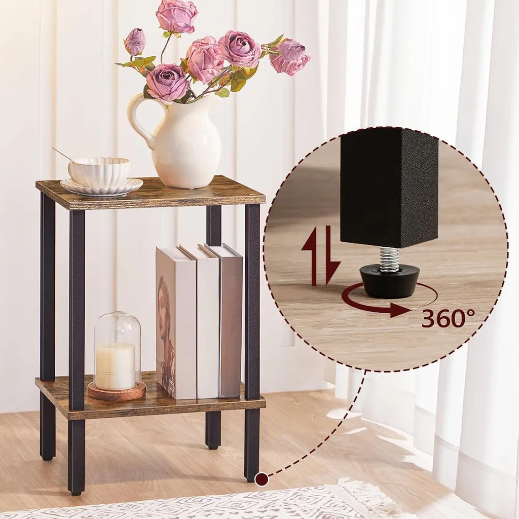 Bout de canapé industriel marron rustique double plateau en bois - 5