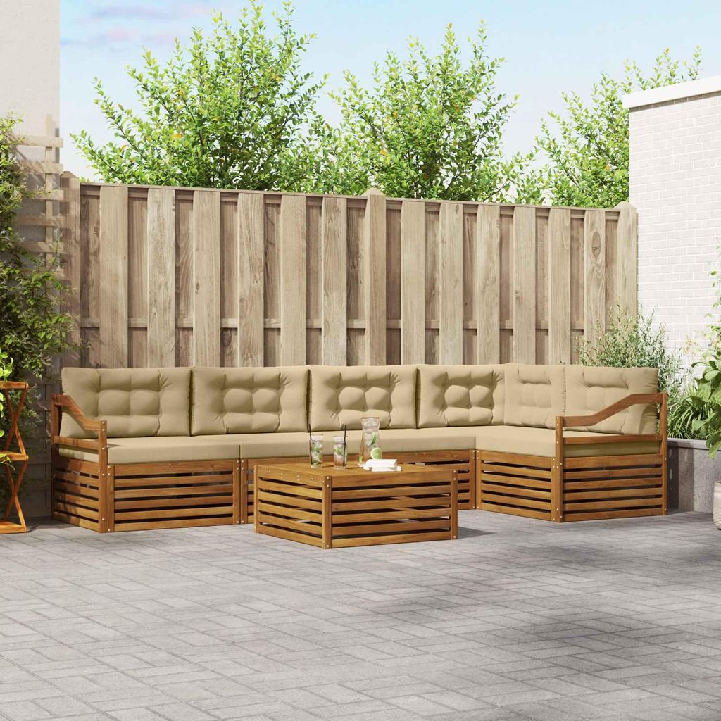 "Seasonal Sale"Outdoor-Sofagarnitur - CLORIS - Balkonmöbe/Sitzgruppe - mit Kissen 6 pcs - Moderne Design - Natur und Beige - Gartensofas DEMöbel7...
