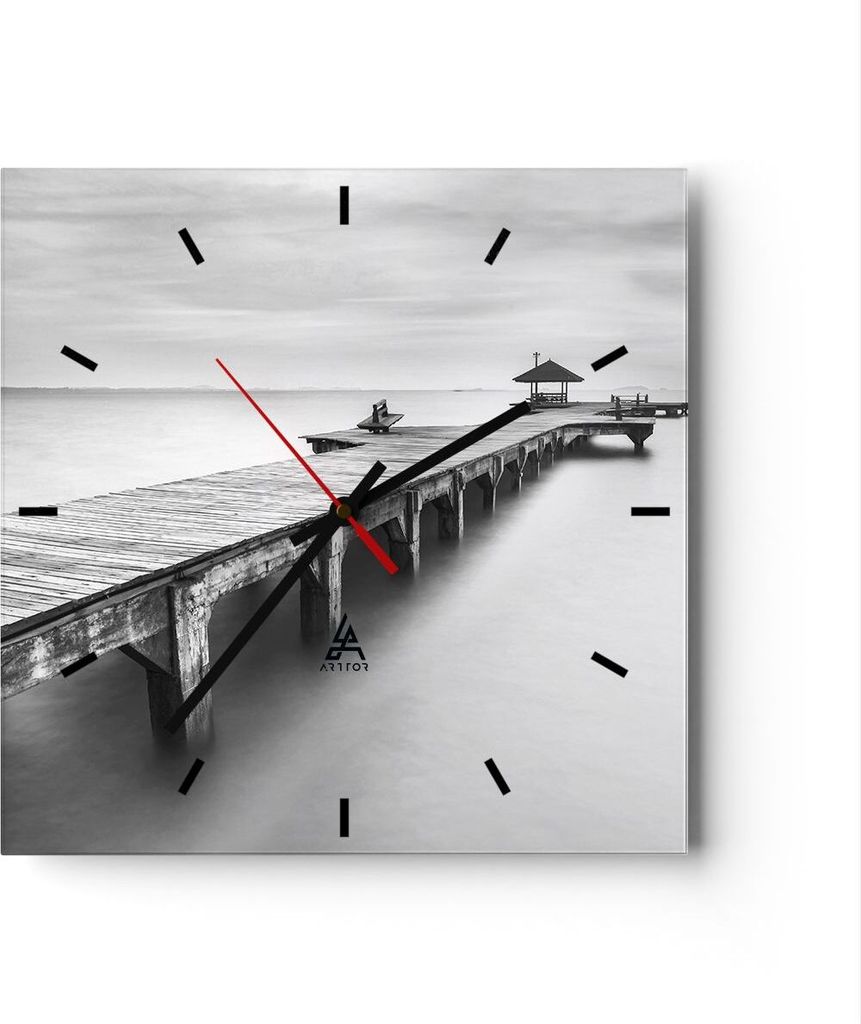 Wanduhr - Quadrat - Glasuhr - Thailand bucht strand brücke - 40x40cm - Schleichendes Uhrwerk - Lautlos - zum Aufhängen bereit - Dekoration Modern...