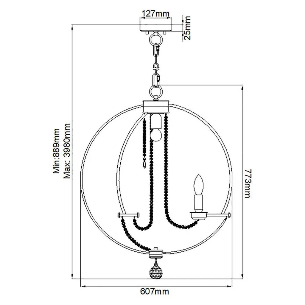 Lustre Cassie pour Grands Espaces, 6 Bras E14, Métal Nickelé, 398cm - 6