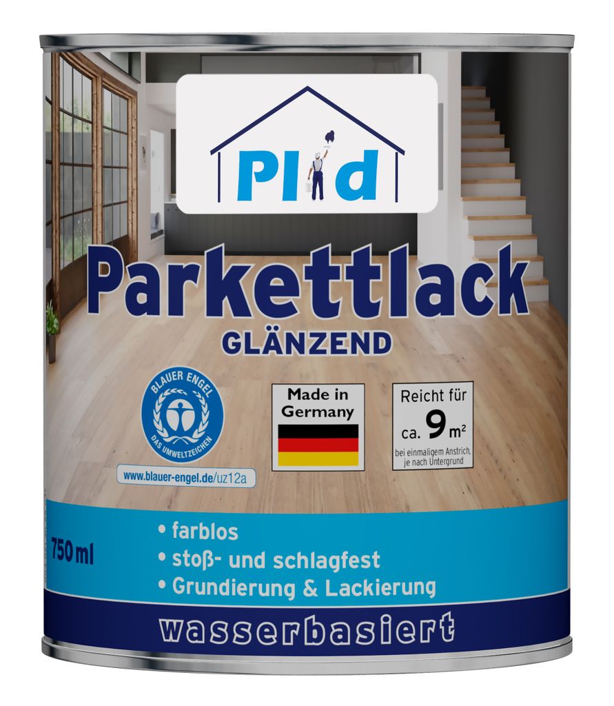 Plid Parkett - Klarlack 0,75L Farblos Glänzend für ca. 9m² /Parkettsiegel Klarlack Holzlack, im Innenbereich stoß - schlagfest strapazierfähig