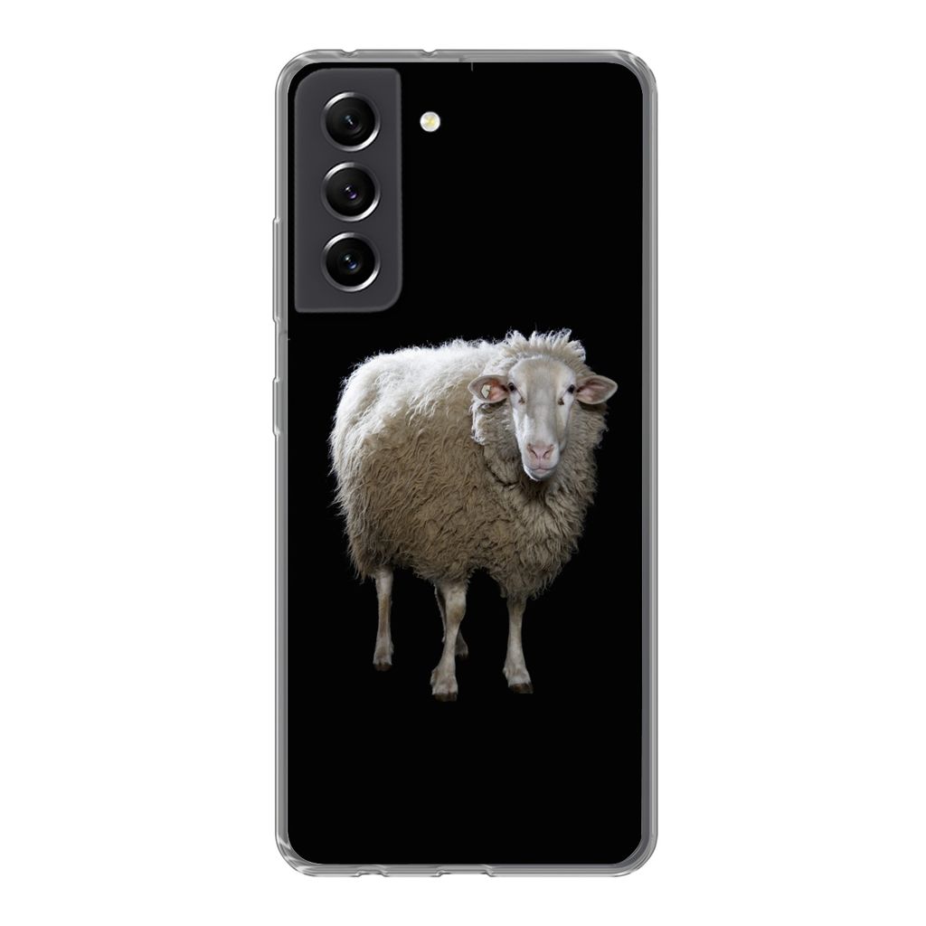 MuchoWow Handyhülle Schutzhülle Hülle für Samsung Galaxy S21 FE Schafe - Nutztiere - Schwarz Silikon Softcase Handy Hülle - Mobiltelefonhülle