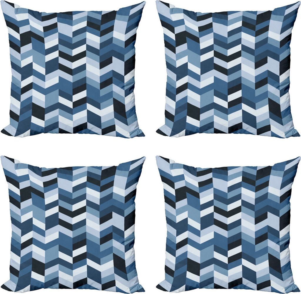 ABAKUHAUS Marine Kissenbezug Set (4 Stück), Zick-Zack-Linien Twisty, Moderner Doppelseitiger Digitaldruck, 45 cm x 45 cm, Dunkle und Schiefer-Blau