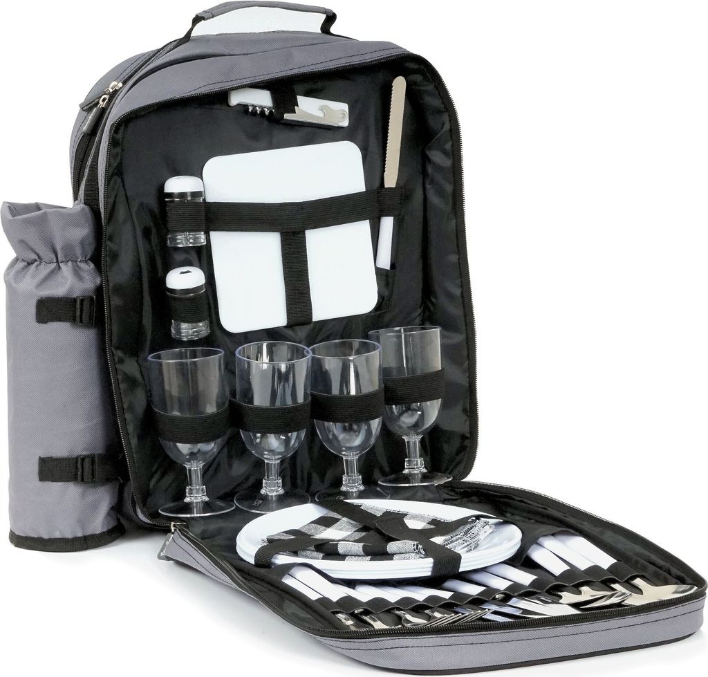 CampFeuer Picknick Rucksack Grau, 31-teilig, 4 Personen, Produktbild 