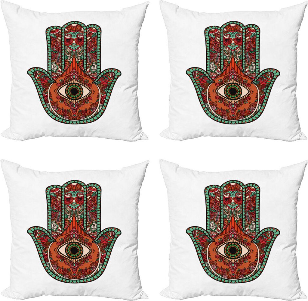 ABAKUHAUS Evil Eye Kissenbezug Set (4 Stück), Vintage Boho Bunte, Moderner Doppelseitiger Digitaldruck, 60 cm x 60 cm, Mehrfarbig
