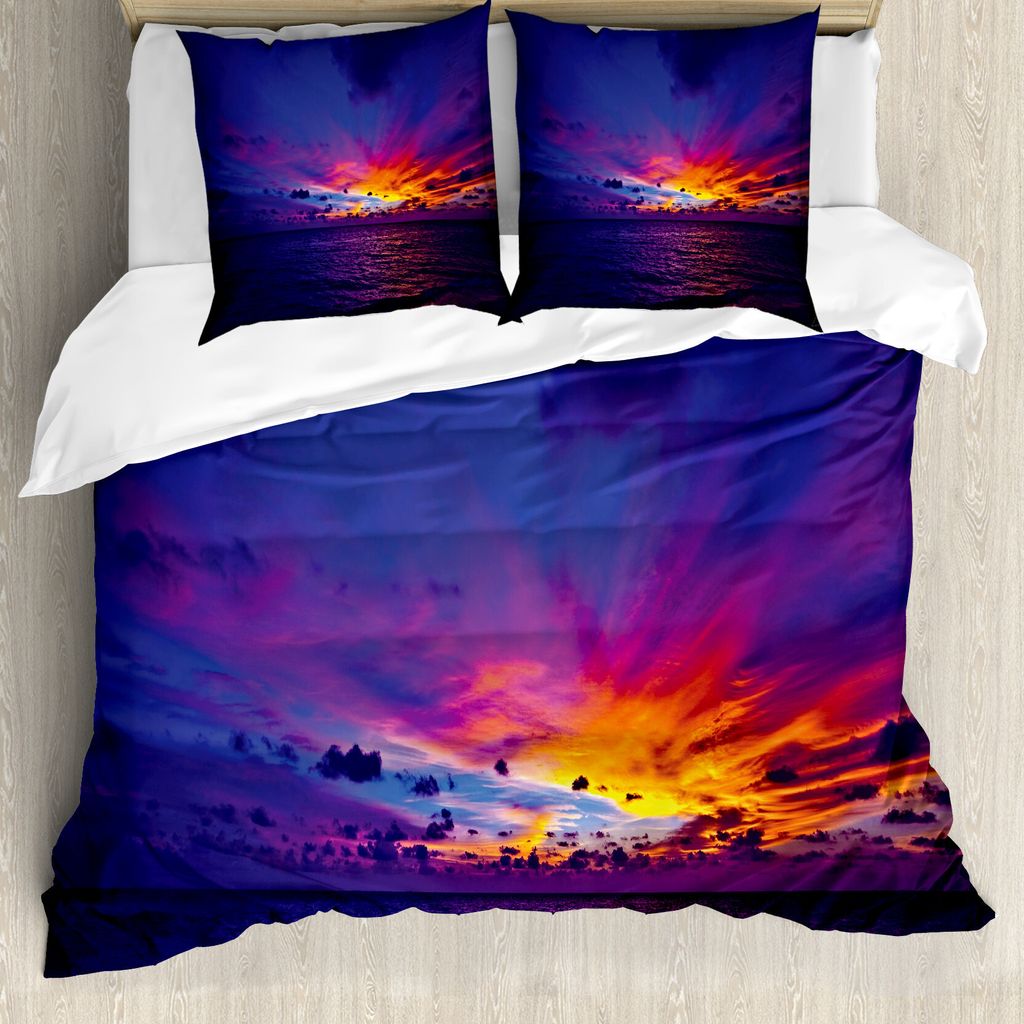 ABAKUHAUS Ozean Bettbezug, Traum Sunset Magenta, Milbensicher Allergiker geeignet mit Kissenbezügen, 155 cm x 220 cm - 80 x 80 cm, Lila-blau