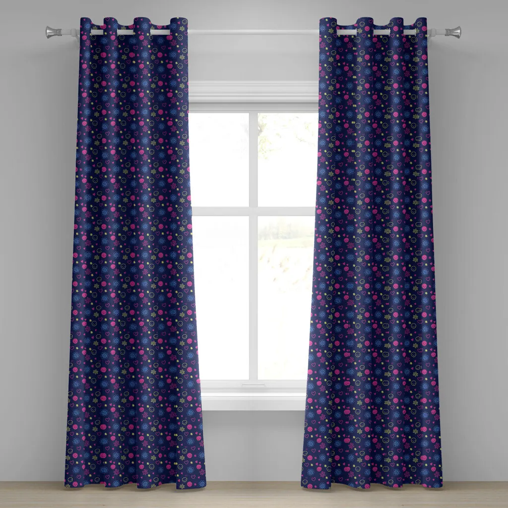 Rideau anti-plis chambre enfant motifs smileys pour déco facile bleu