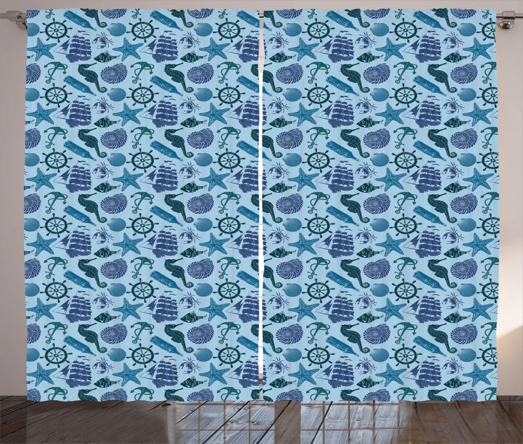 Rideau Largeur 280cm pour Grandes Fenêtres Motif Marin Bleu Anti-Regards