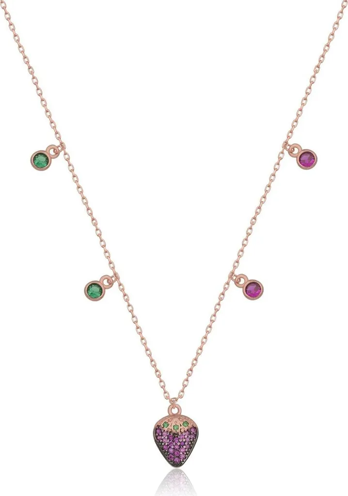 Pendentif Fraise Élégant - Bijou Femme en Argent Rose et Zircone de Luxe
