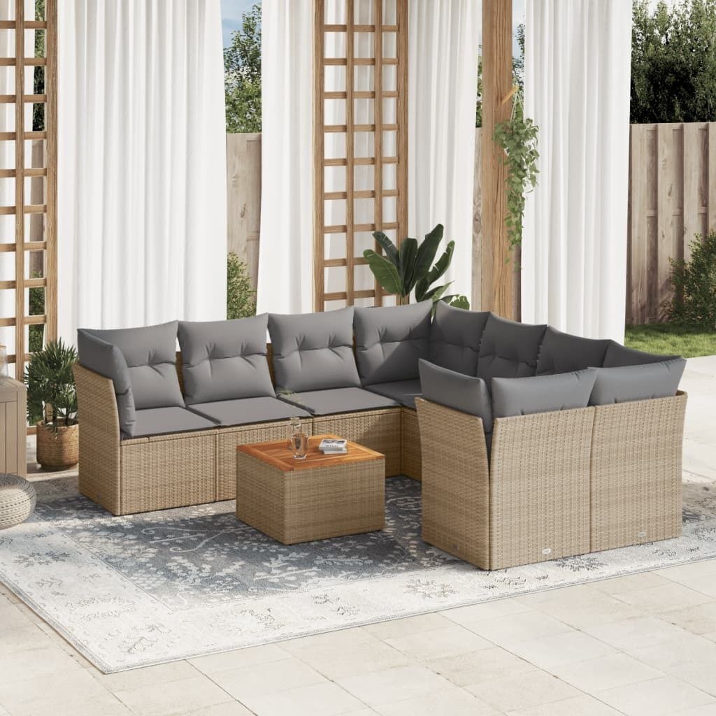 Maison Exclusive - 9-tlg. Garten-Sofagarnitur mit Kissen Beige Poly Rattan