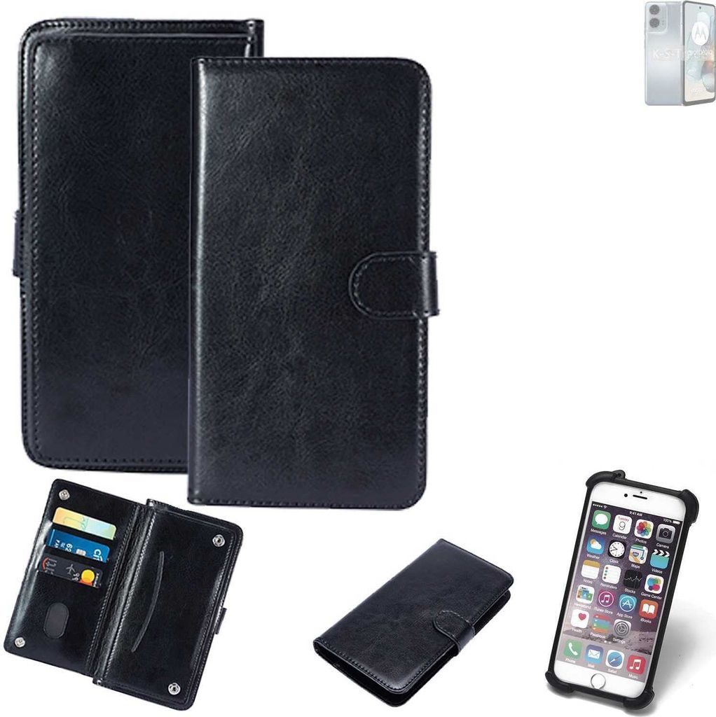 K-S-Trade 360° Hülle kompatibel mit Motorola Moto G24 Power schwarz Kunstleder Case BookCase WalletCase Kunstlederederhülle Handyhülle,