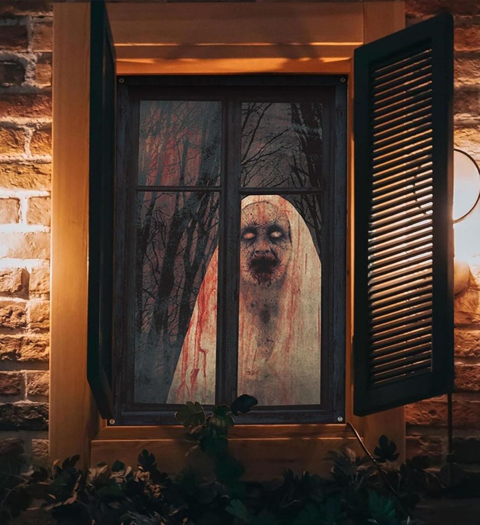 Happy Home Halloween Fensterdeko Gruselige Fensterbilder Horror Dekoration fš¹r Garten Halloween-Feiern Spukhaus Deko Fensterdeko 80 * 120 P