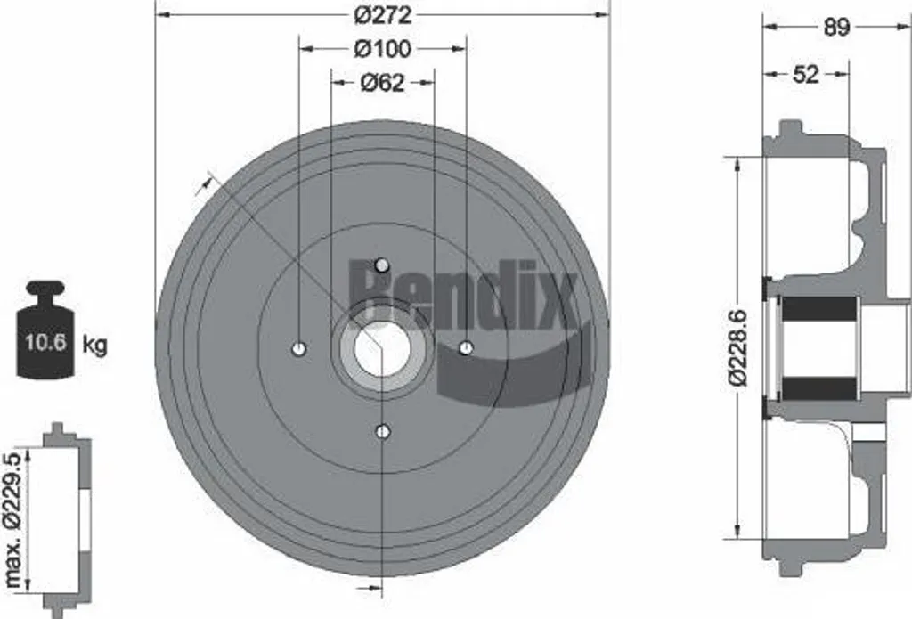 Tambour de frein BENDIX compatible Kangoo et Citan pour utilitaire