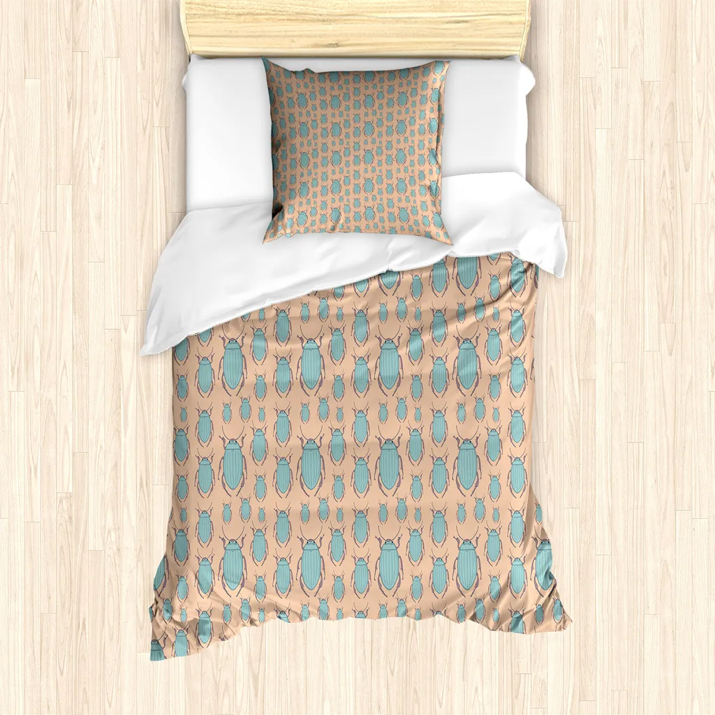 ABAKUHAUS Set copripiumino per letto singolo, motivo grafico con insetti, antiacaro, adatto a chi soffre di allergie, con federa, 135 cm x 200 cm - 80 x 80 cm, Seafoam Mauve Taupe