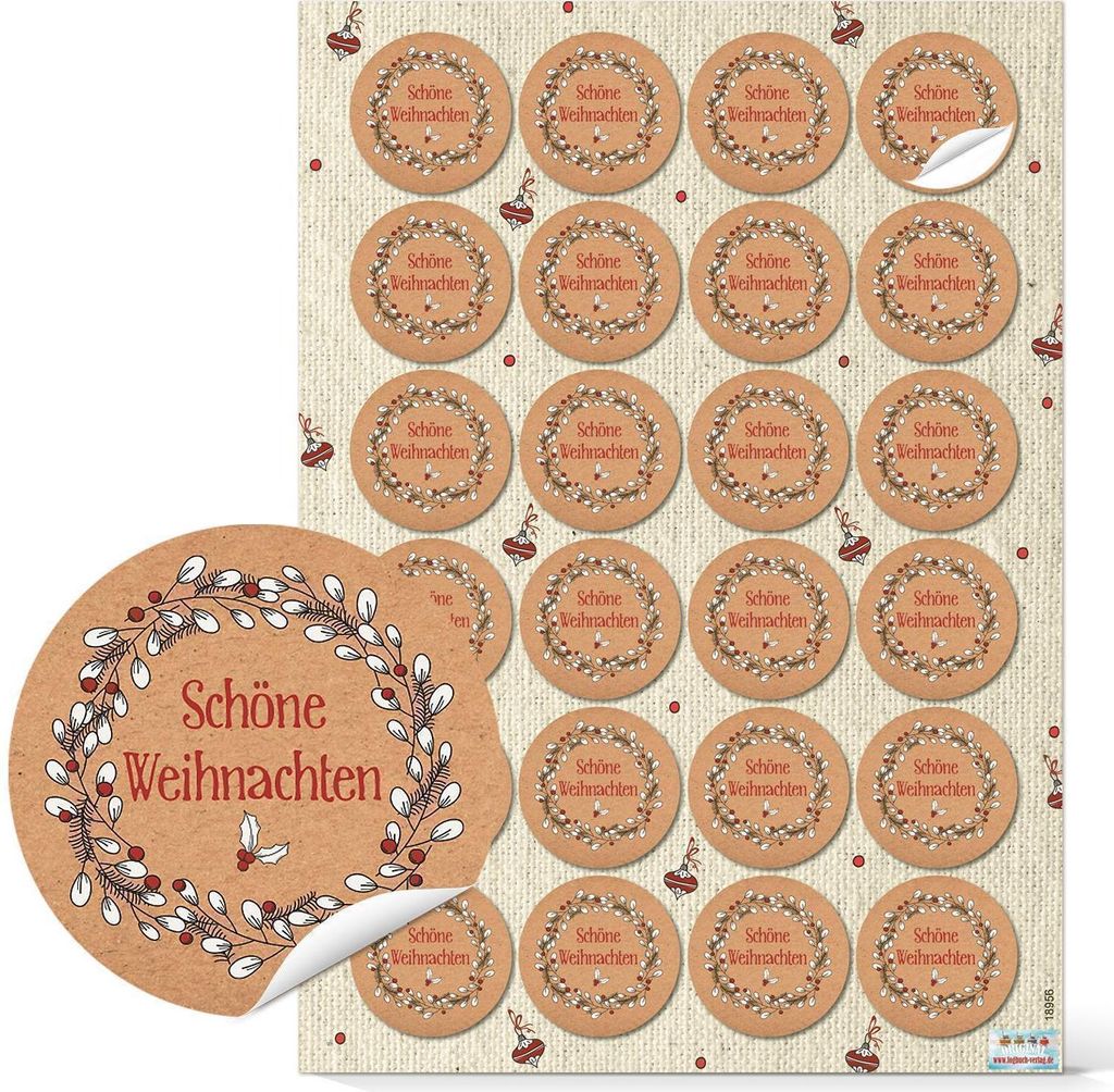 Logbuch-Verlag 24 kleine runde Weihnachtsetiketten zum Aufkleben auf Weihnachten Geschenke Sticker für die Weihnachtsverpackung Etiketten Verpacku...