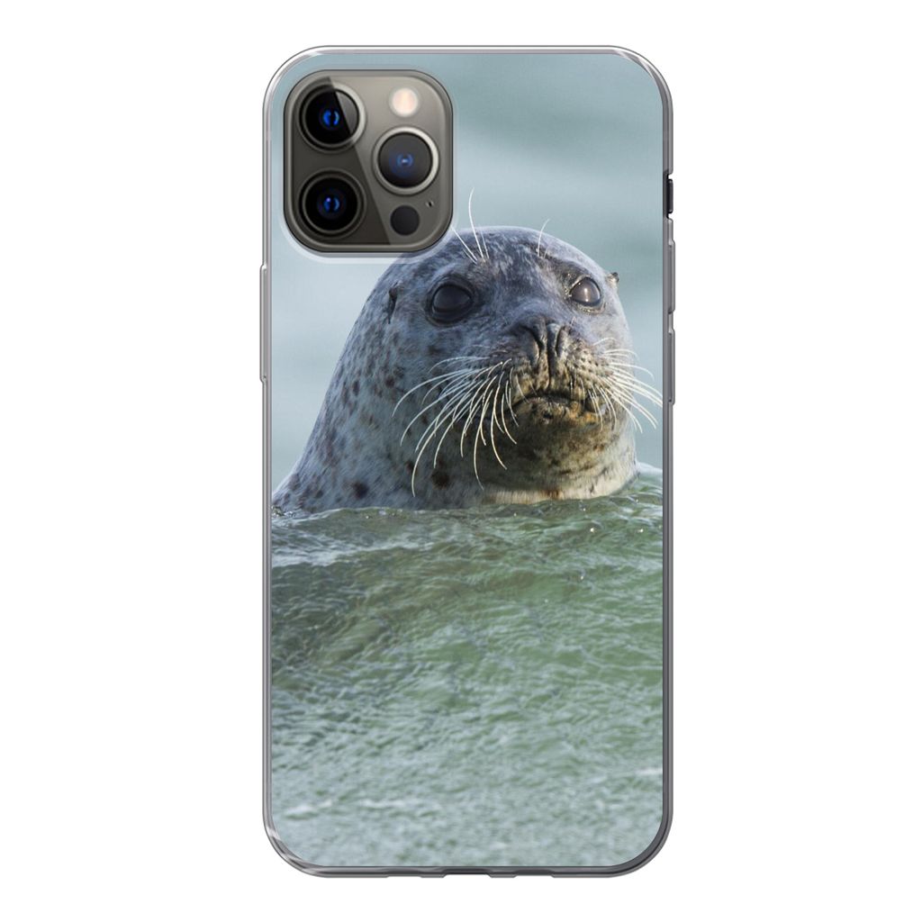 MuchoWow Handyhülle Schutzhülle Hülle für iPhone 12 Pro Nordsee - Seehund - Wasser Silikon Softcase Handy Hülle - Abdeckung