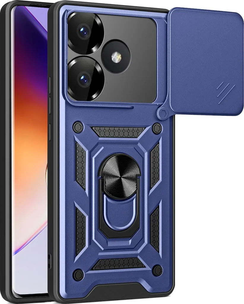 Custodia Protettiva Xiaomi Poco F6 / Redmi Turbo 3 Blu con Anello TPU