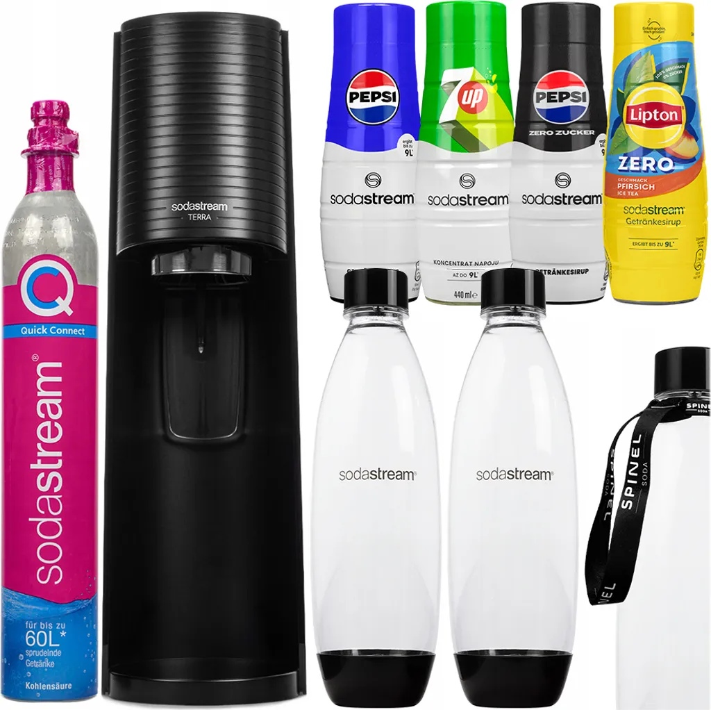 Machine à Eau Pétillante SodaStream Terra Noire avec 2 Bouteilles de Gaz