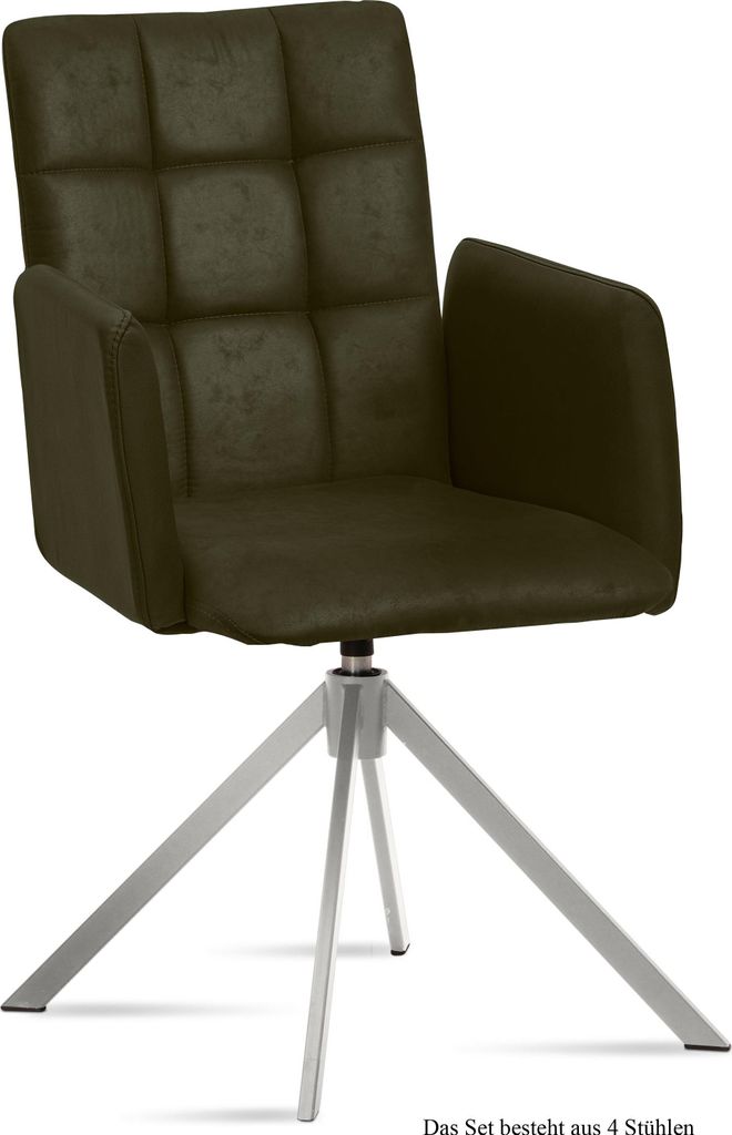Armlehnstuhl drehbar (4er-Set) Drusie 52x91x60 Edelstahl/Khaki