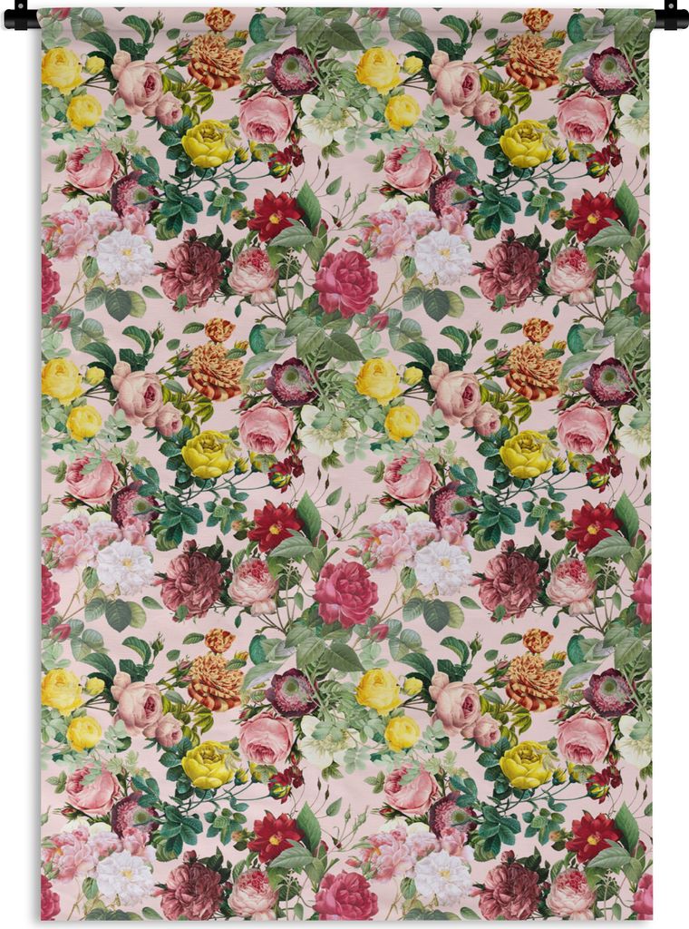 MuchoWow Wandteppich Wandbehang Rosen - Blumen - Collage - Gelb 60x90 cm Tapisserie Dekoration Wandtuch - Foto-Teppich - Abwaschbar
