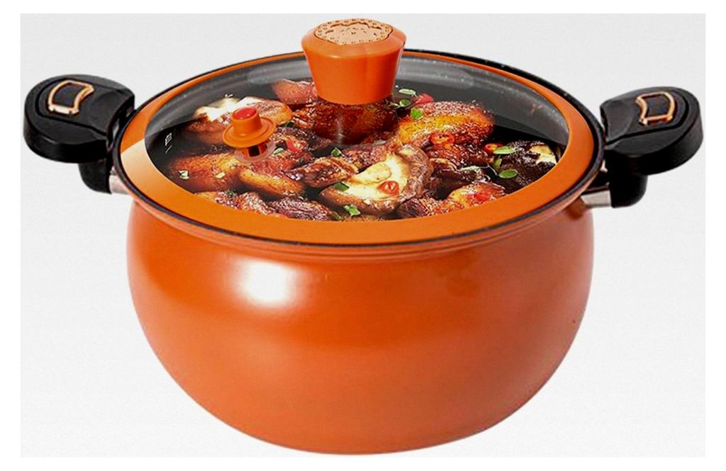 Antihaftbeschichteter Drucktopf – 1560 G Mikro-Kochtopf | Eintopf in Kürbisform mit transparentem Deckel für gleichmäßige Wärmeverteilung, g...