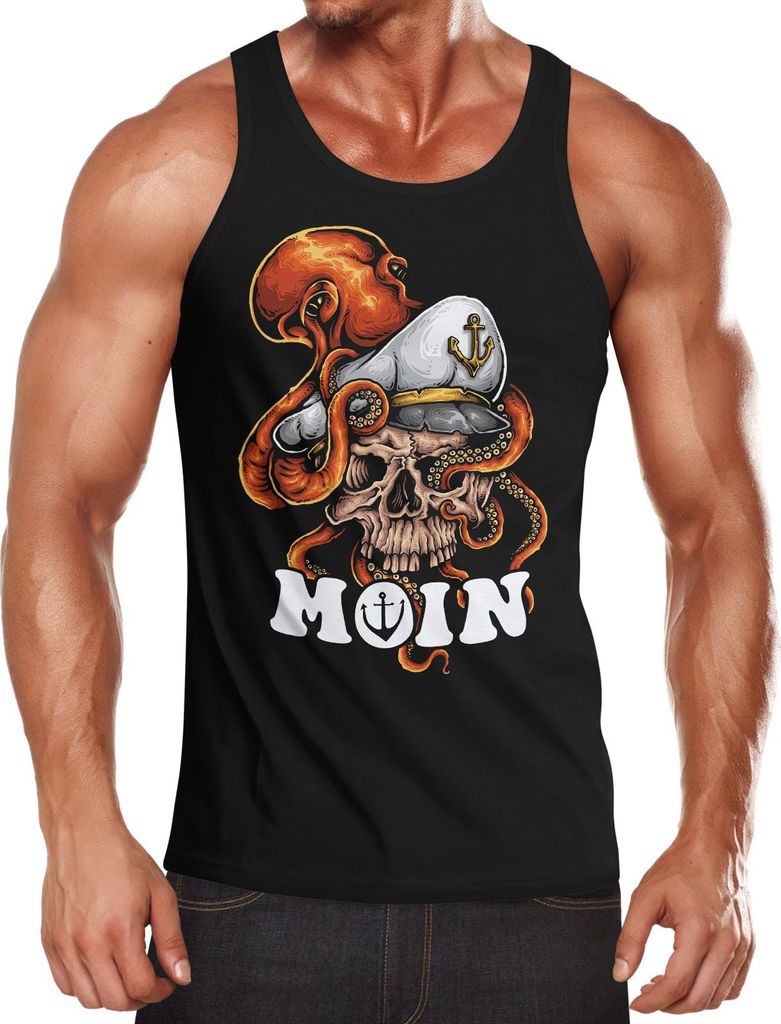 Herren Tank-Top Moin Totenkopf Käptn Kapitän Octopus Muskelshirt Muscle Shirt Neverless schwarz L