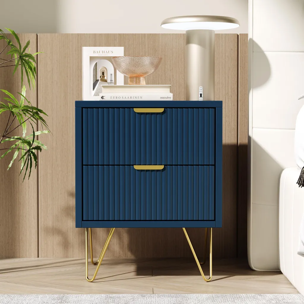 Cassettiera Blu Notte Gambe Oro Elegante - Mobile Design Moderno