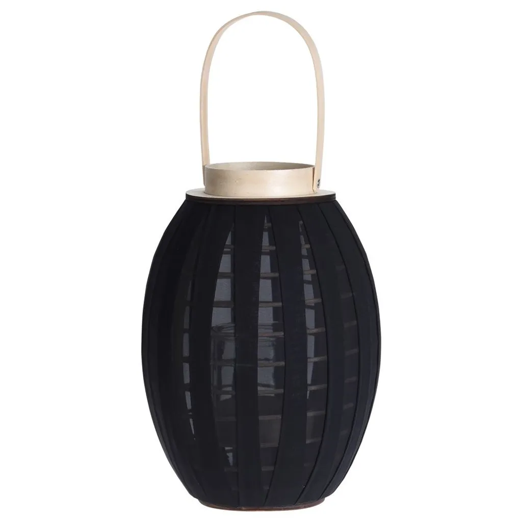 Lanterne de jardin noire avec insert en verre décoratif - 34x22 cm