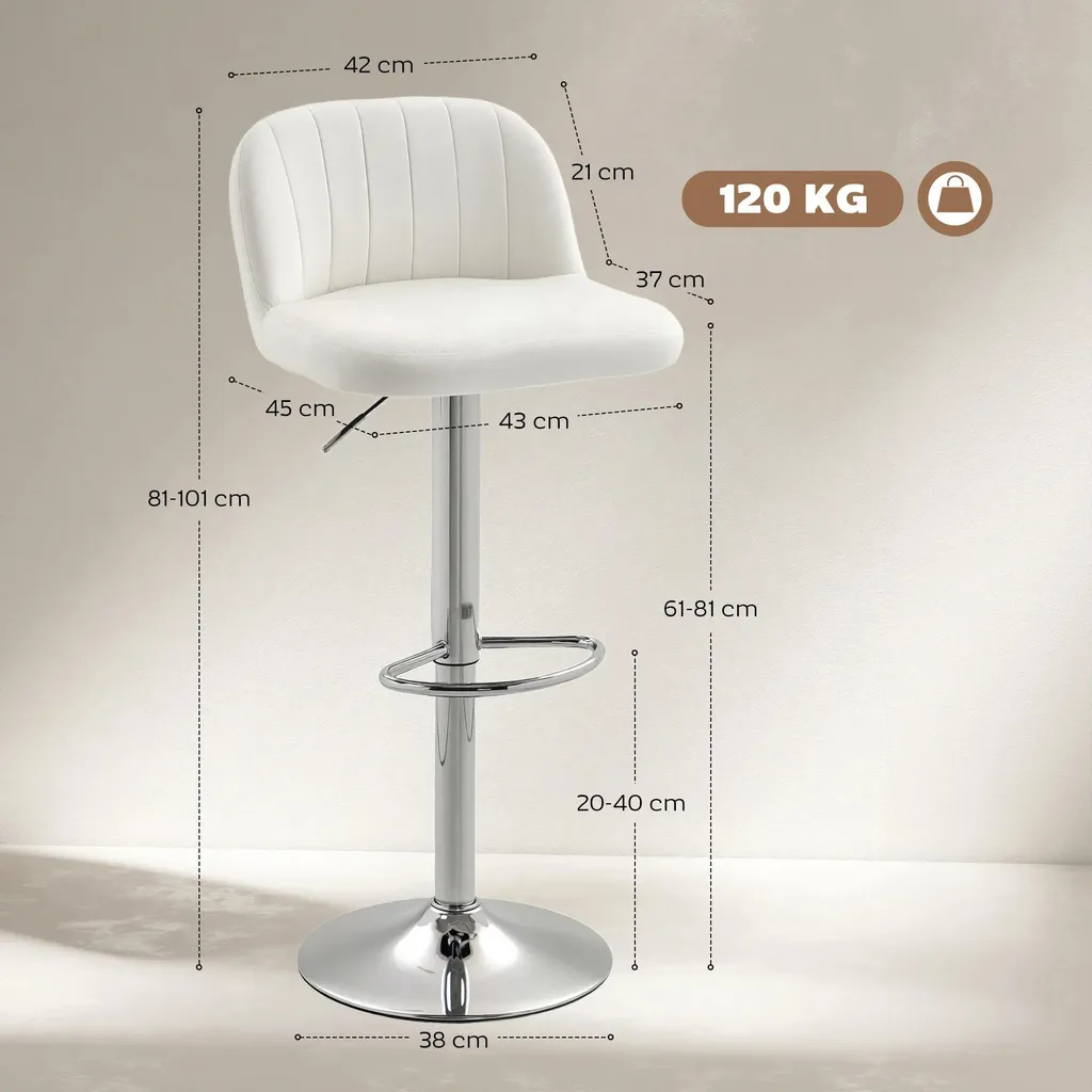 Lot 2 Tabourets de Bar pour Îlot de Cuisine - Pivotant Velours Fixe 81cm - 3