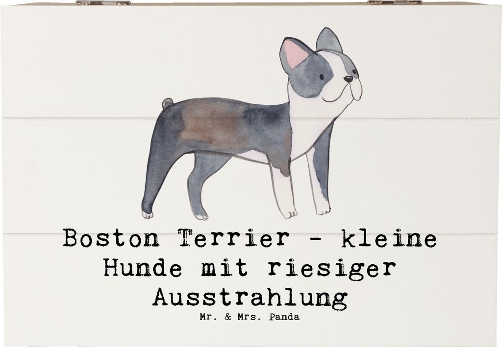 Mr. & Mrs. Panda Schatulle Boston Terrier 22 x 15 cm - Weiß - Geschenk, anhänglicher Hund, schatztruhe, Holztruhe, Hunderassen, Holzkiste, Elegan...